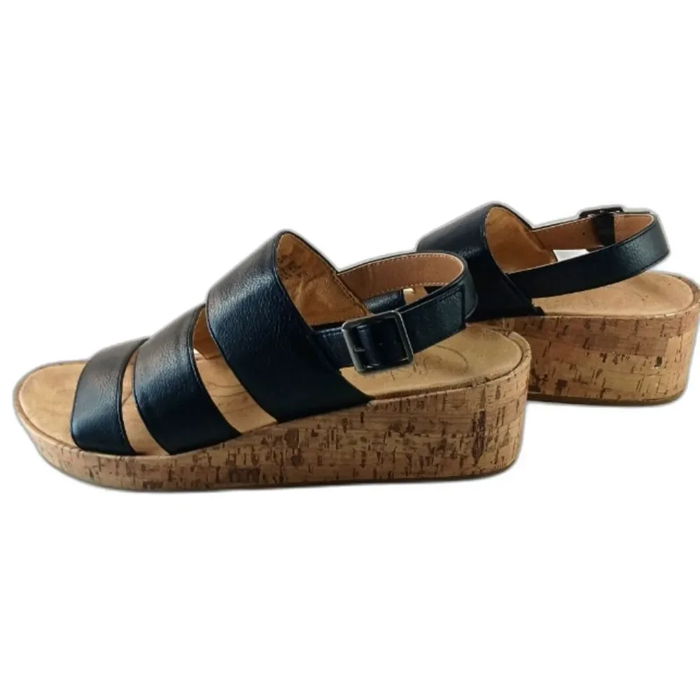 Life Stride Wyonna Low Profile Cork Wedge 3 Band Active Arch Black Womans 9.5.